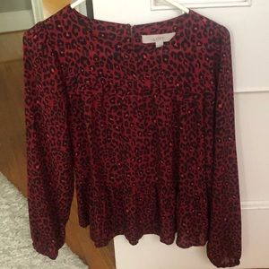 LOFT red pink and black animal print blouse